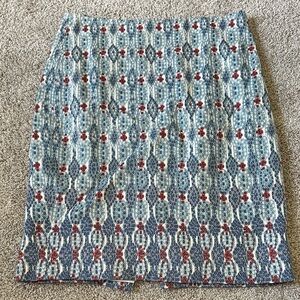 LOFT Blue and Red Geometric Pencil Skirt